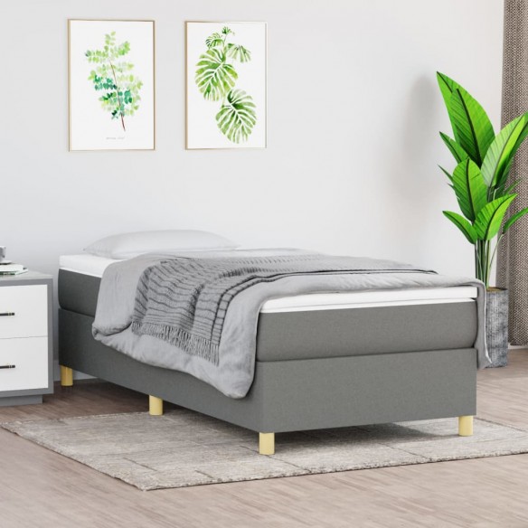 Cadre de lit avec matelas Gris foncé 100x200cm Tissu