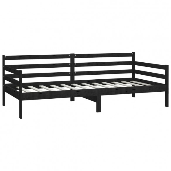 Lit de repos avec matelas 90x200 cm Noir Bois de pin massif