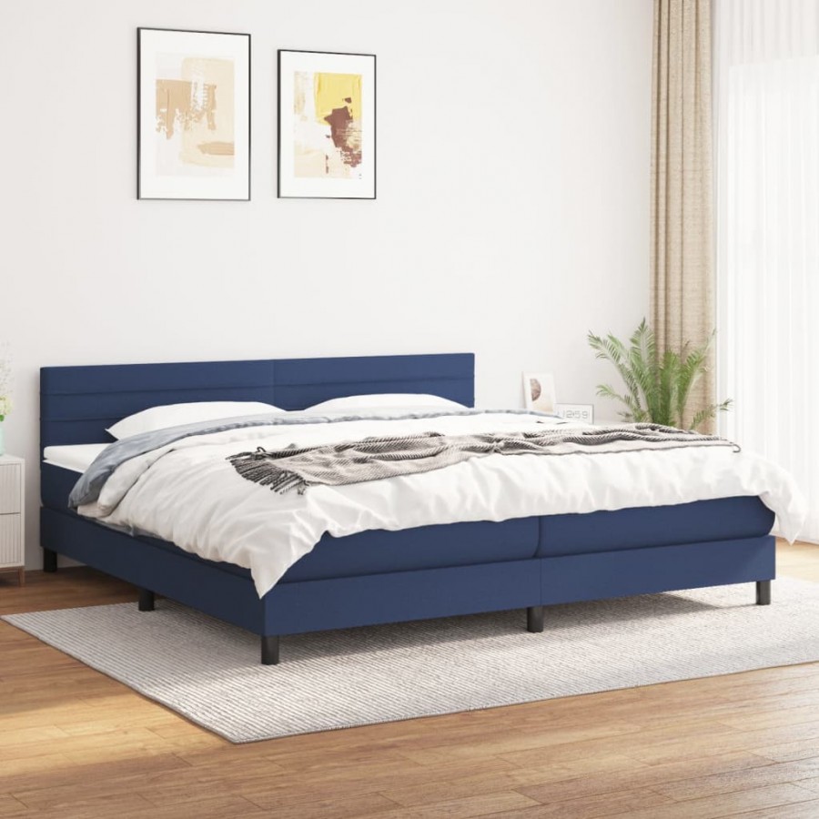 Sommier à lattes de lit avec matelas Bleu 200x200 cm Tissu