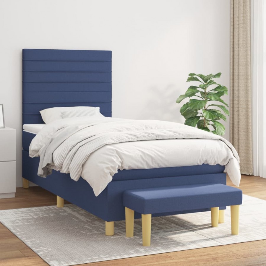 Cadre de lit avec matelas Bleu 100x200 cm Tissu