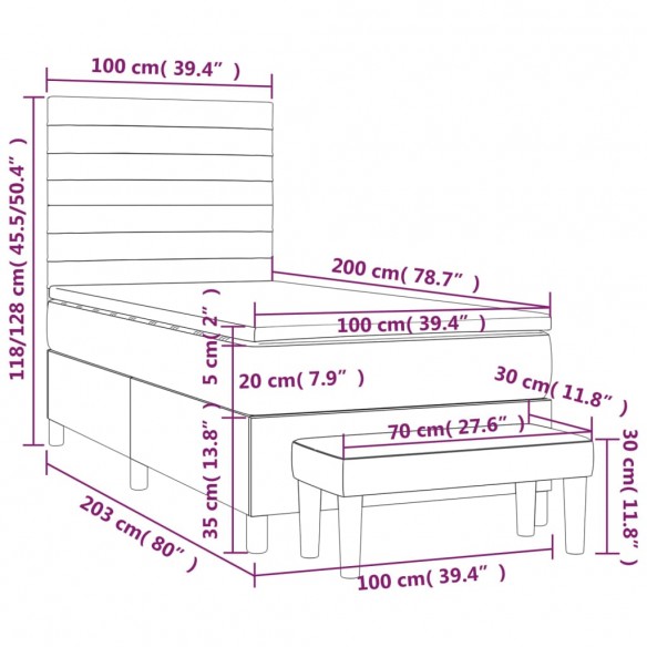 Sommier à lattes de lit avec matelas Bleu 100x200 cm Tissu