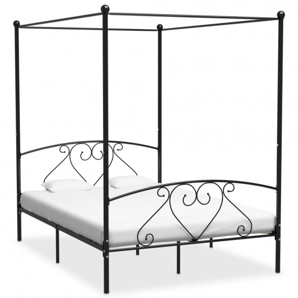 Cadre de lit à baldaquin Noir Métal 160 x 200 cm
