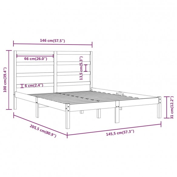 Cadre de lit Blanc Bois de pin massif 140x200 cm