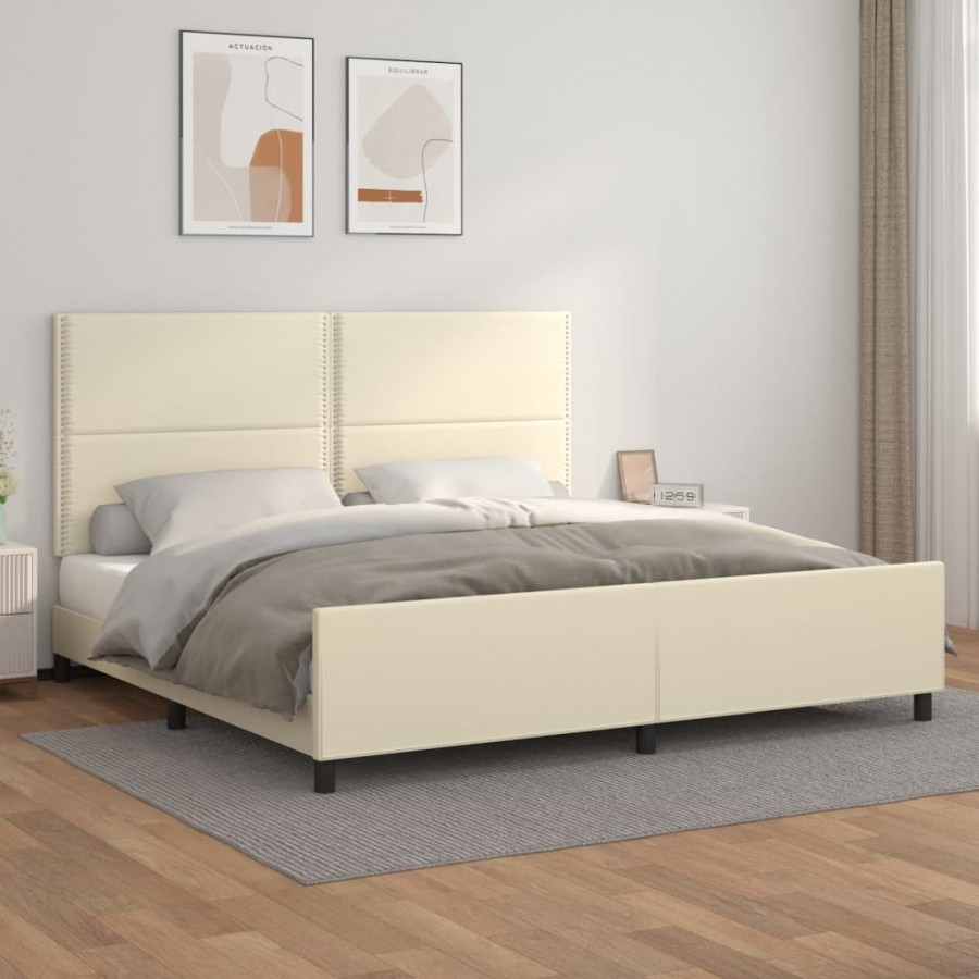 Cadre de lit avec tête de lit Crème 200x200 cm Similicuir