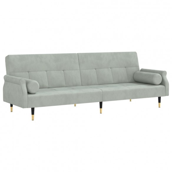 Canapé-lit avec coussins gris clair velours