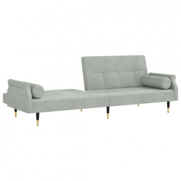 Canapé-lit avec coussins gris clair velours