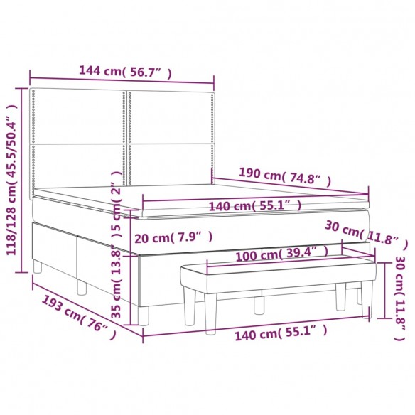 Cadre de lit avec matelas Gris foncé 140x190cm Tissu