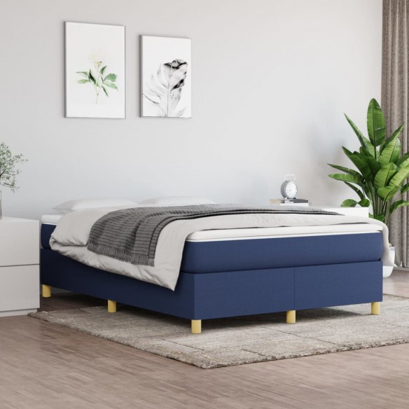 Cadre de lit avec matelas Bleu 140x190 cm Tissu