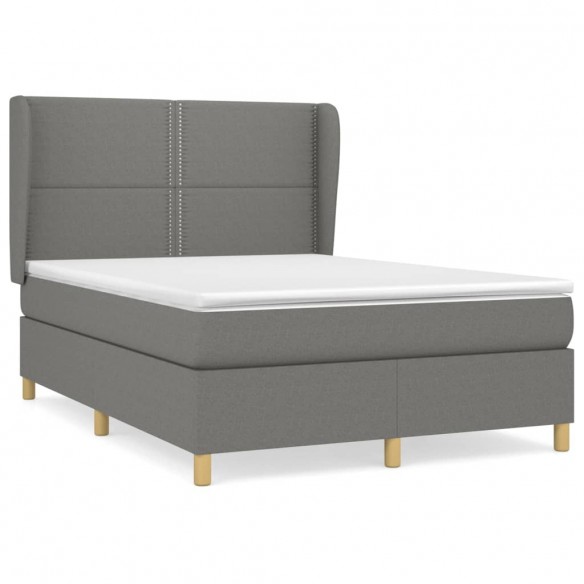 Cadre de lit avec matelas Gris foncé 140x190cm Tissu