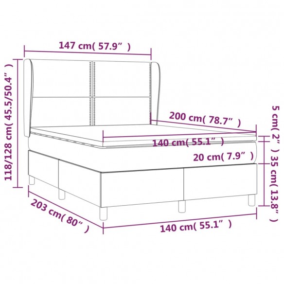 Cadre de lit avec matelas Gris foncé 140x200cm Tissu