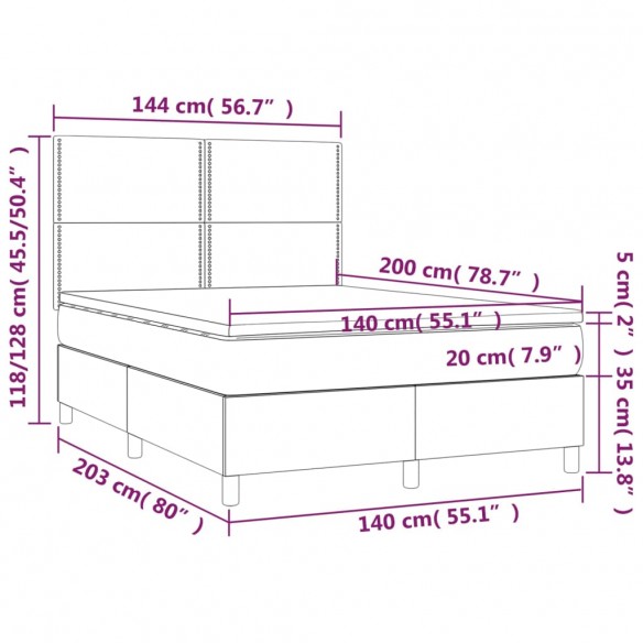 Cadre de lit avec matelas Gris foncé 140x200cm Tissu