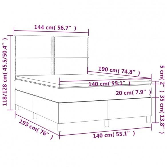 Cadre de lit avec matelas Gris clair 140x190cm Tissu