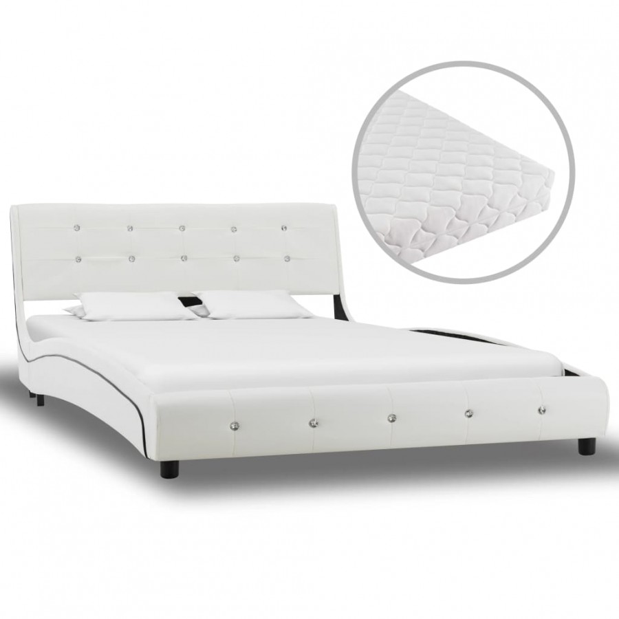 Lit avec matelas Blanc Similicuir 120 x 200 cm