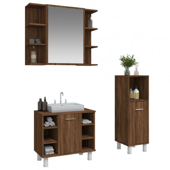 Ensemble d'armoires de salle de bain 3 pcs chêne marron