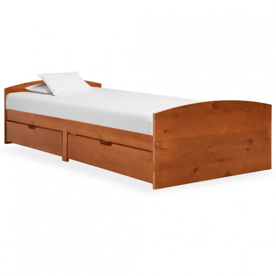 Cadre de lit avec 2 tiroirs marron miel bois de pin 90x200 cm