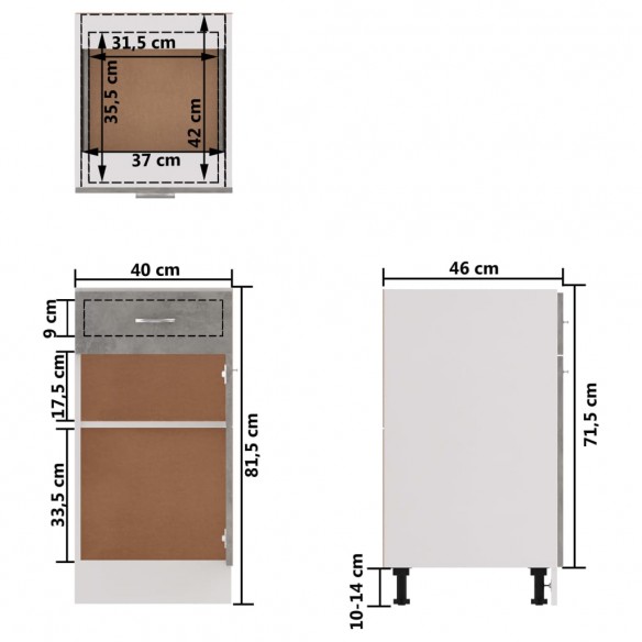Armoire de plancher à tiroir Gris béton 40x46x81,5 cm Aggloméré
