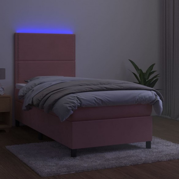 Cadre de lit matelas et LED Rose 100x200 cm Velours