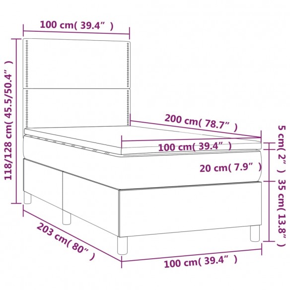 Cadre de lit matelas et LED Rose 100x200 cm Velours