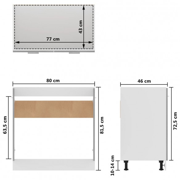 Armoire de plancher d'évier Gris béton 80x46x81,5 cm Aggloméré