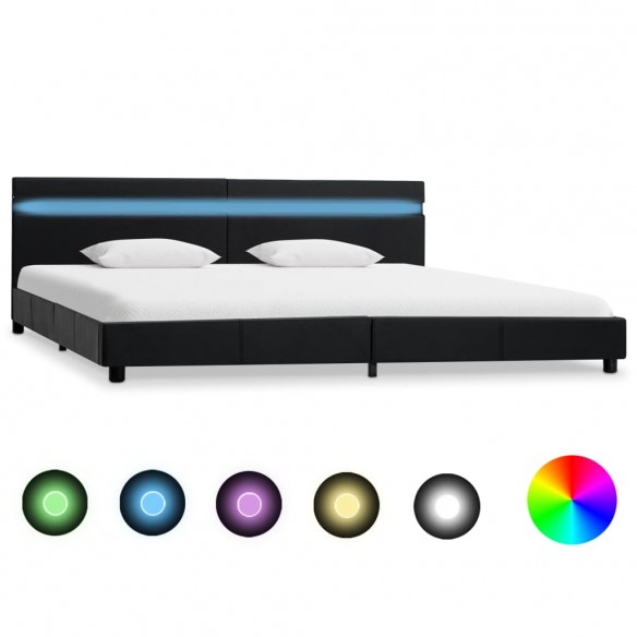 Cadre de lit avec LED Noir Similicuir 180 x 200 cm