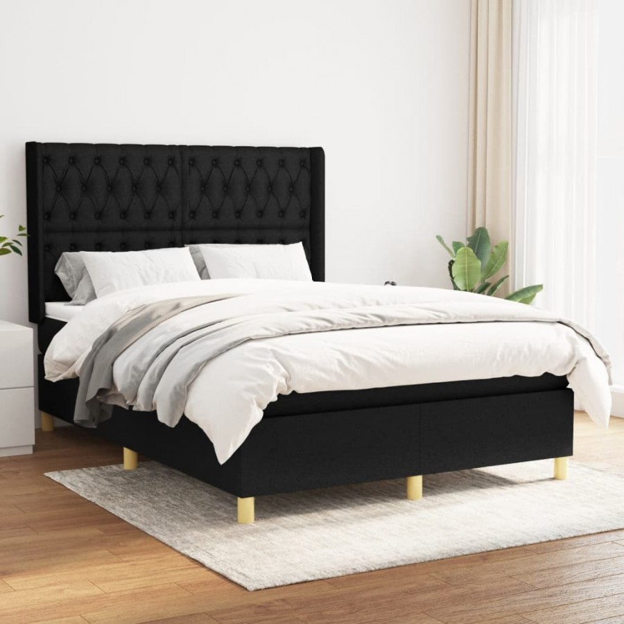 Sommier à lattes de lit avec matelas Noir 140x200 cm Tissu
