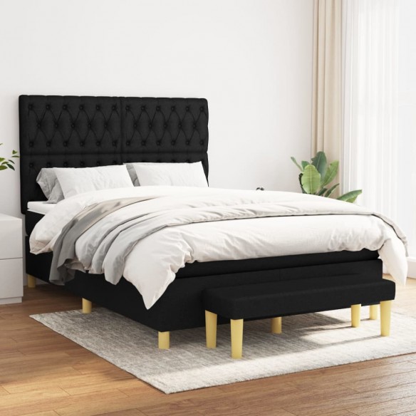 Sommier à lattes de lit avec matelas Noir 140x200 cm Tissu