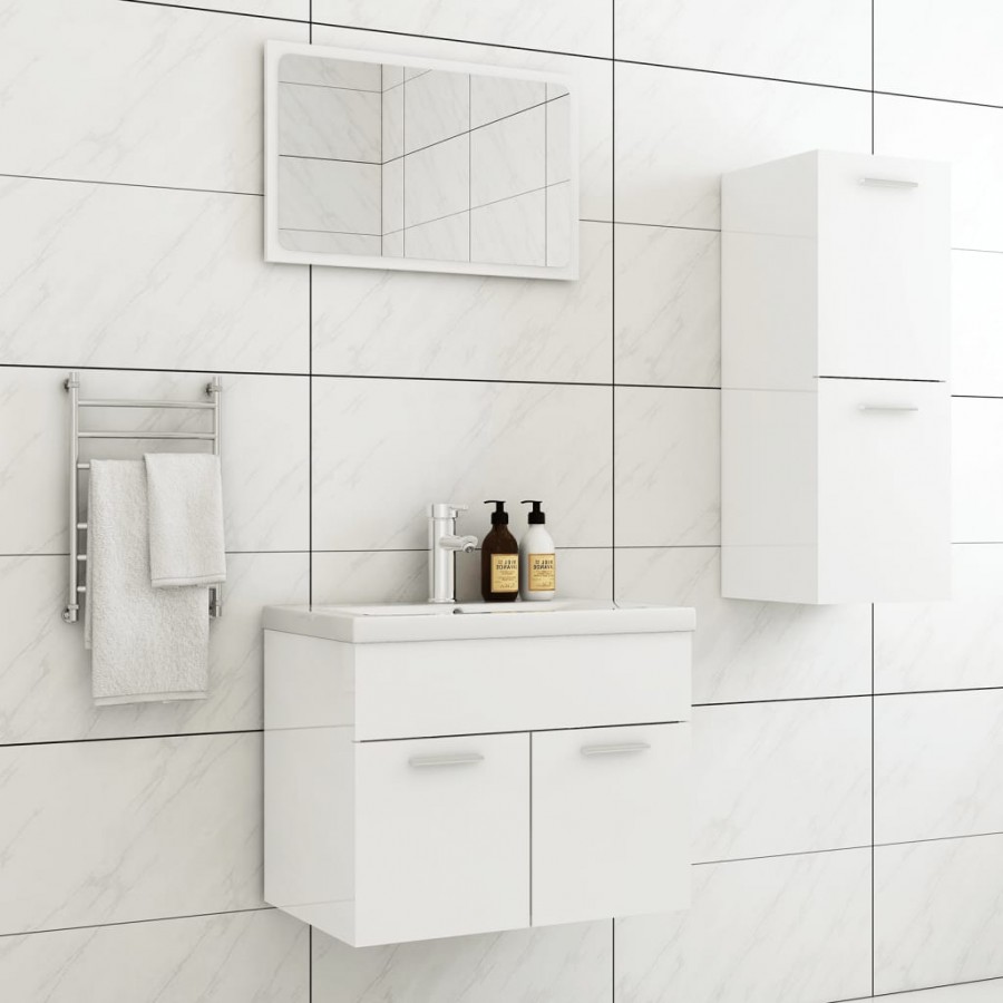 Ensemble de meubles de salle de bain Blanc brillant Aggloméré