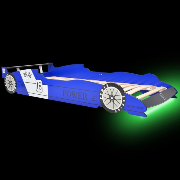 Lit voiture de course pour enfants avec LED 90 x 200 cm Bleu
