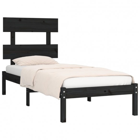 Cadre de lit Noir Bois massif 90x190 cm Simple