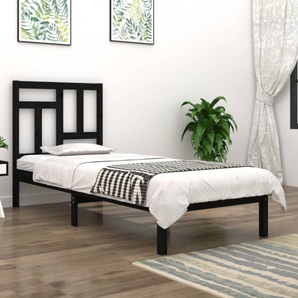 Cadre de lit Noir Bois de pin massif 90x190 cm Simple
