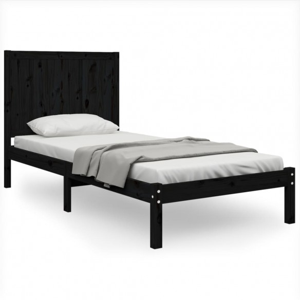 Cadre de lit Noir Bois de pin massif 90x190 cm Simple