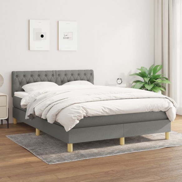 Cadre de lit avec matelas Gris foncé 140x190cm Tissu