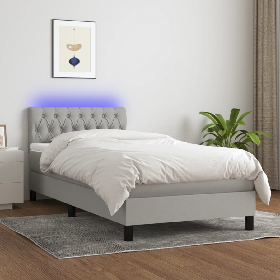 Sommier à lattes de lit avec matelas et LED Gris clair 90x190cm