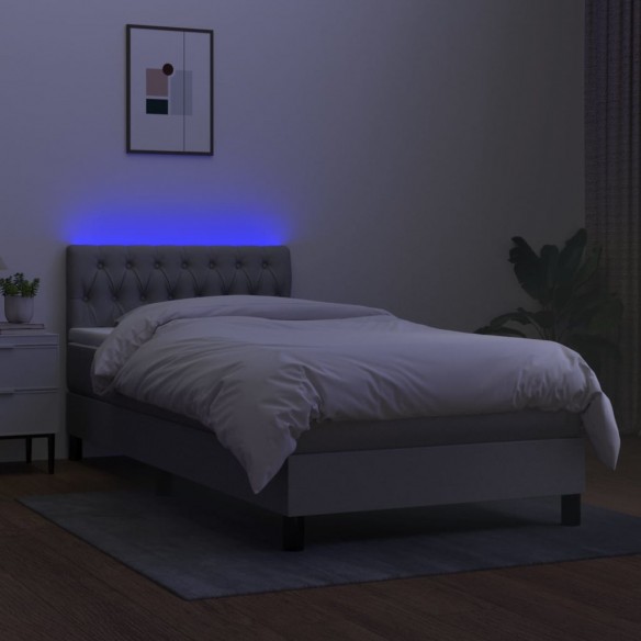 Sommier à lattes de lit avec matelas et LED Gris clair 90x190cm