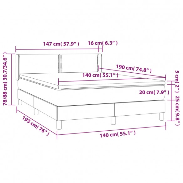 Cadre de lit avec matelas Noir 140x190 cm Tissu