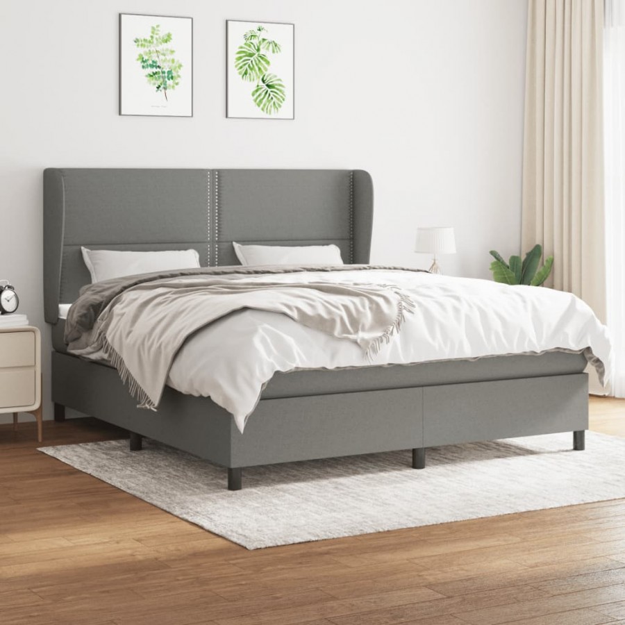 Cadre de lit avec matelas Gris foncé 160x200cm Tissu