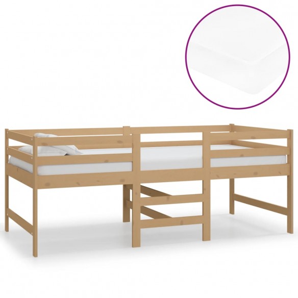 Lit mi-haut avec matelas 90x200 cm Marron miel Pin massif