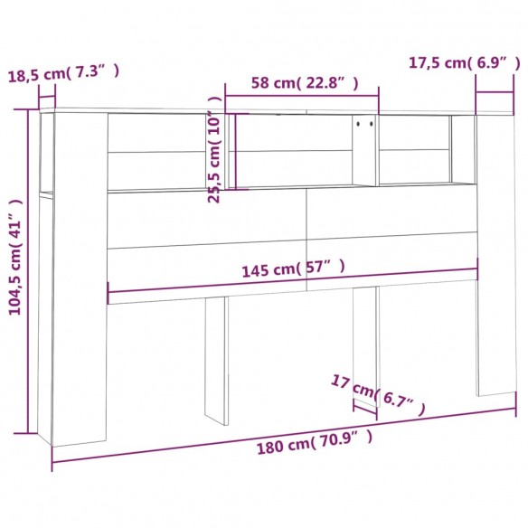 Armoire de tête de lit Sonoma gris 180x18,5x104,5 cm