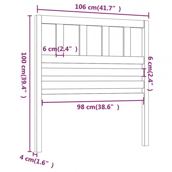 Tête de lit Marron miel 106x4x100 cm Bois massif de pin