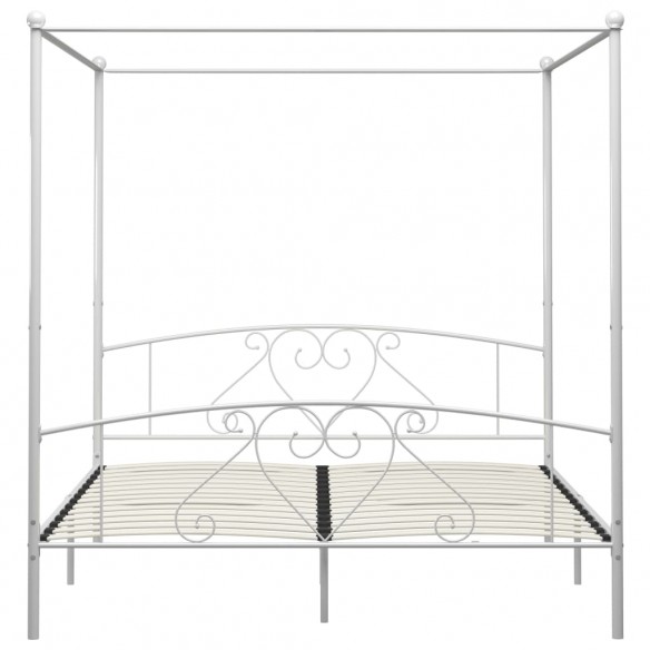 Cadre de lit à baldaquin Blanc Métal 200 x 200 cm