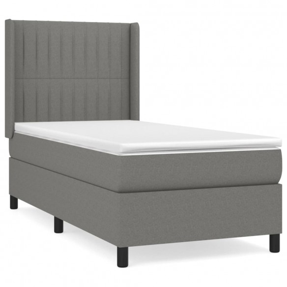 Cadre de lit avec matelas Gris foncé 100x200cm Tissu