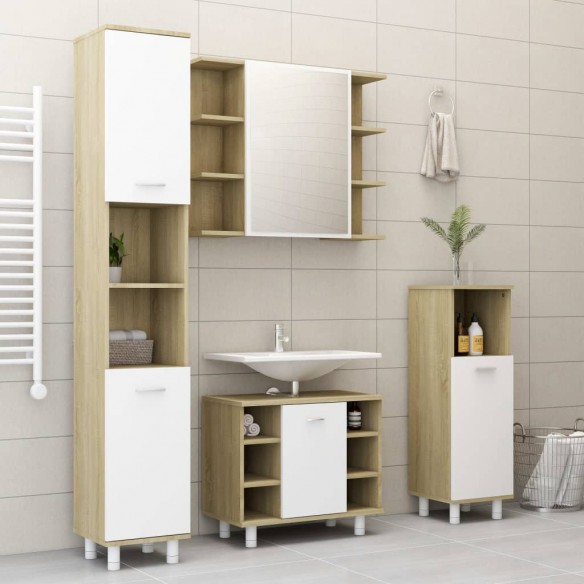 Armoire de bain Blanc et chêne sonoma 30x30x179 cm Aggloméré