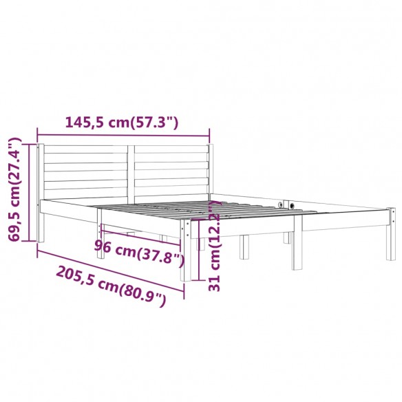 Cadre de lit Bois de pin massif 140x200 cm