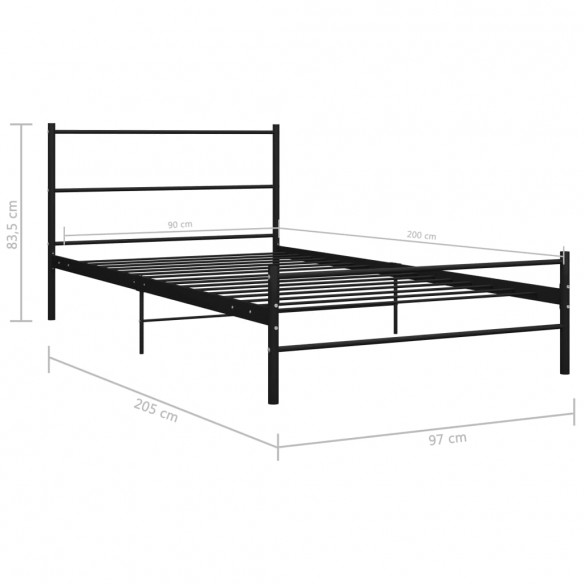 Cadre de lit Noir Métal 90 x 200 cm