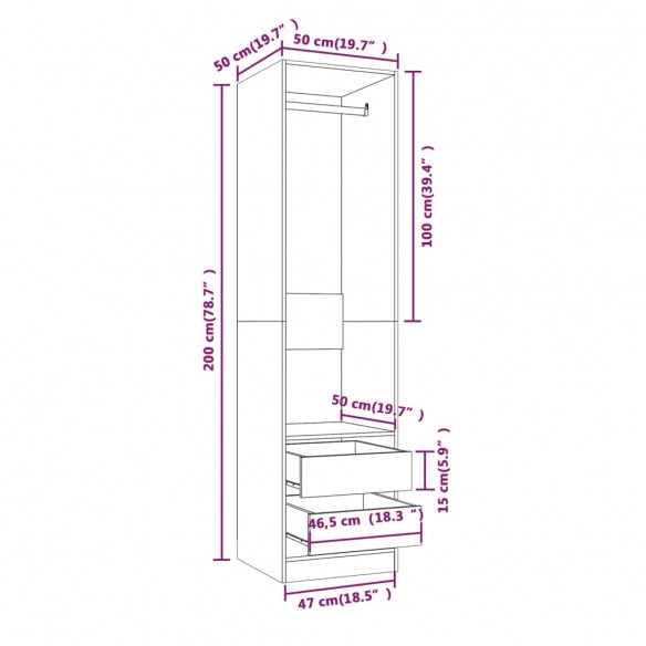 Armoire avec tiroirs Sonoma gris 50x50x200 cm Bois d'ingénierie