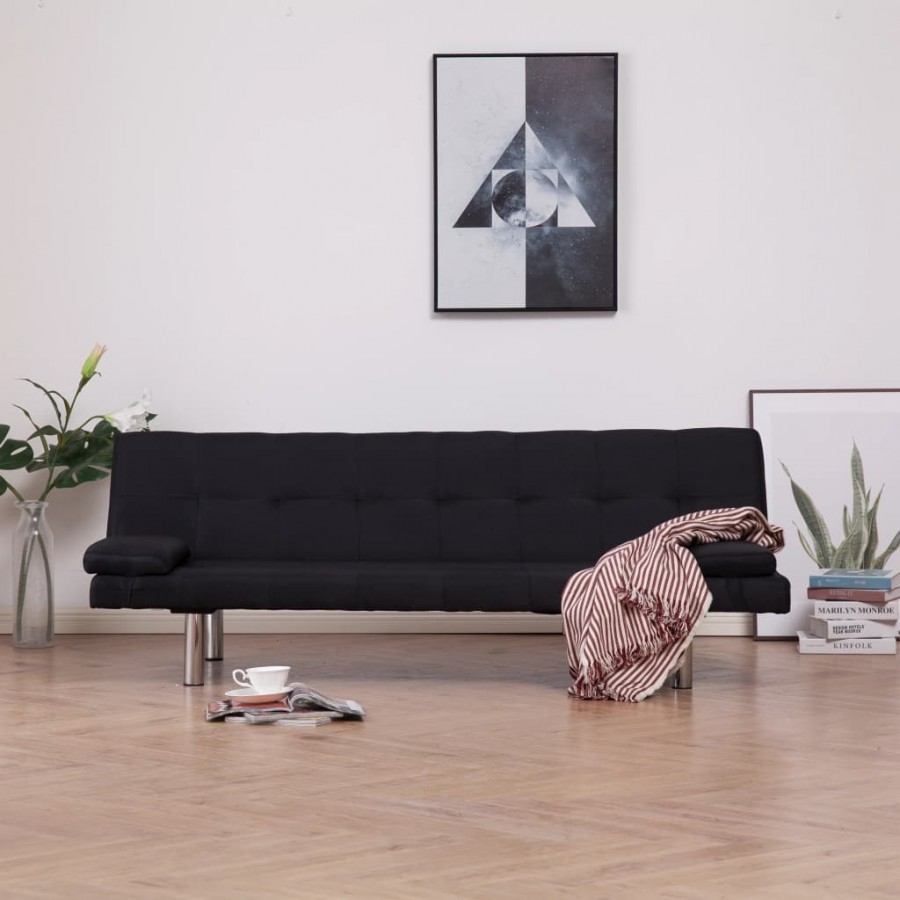 Canapé-lit avec deux oreillers Noir Polyester