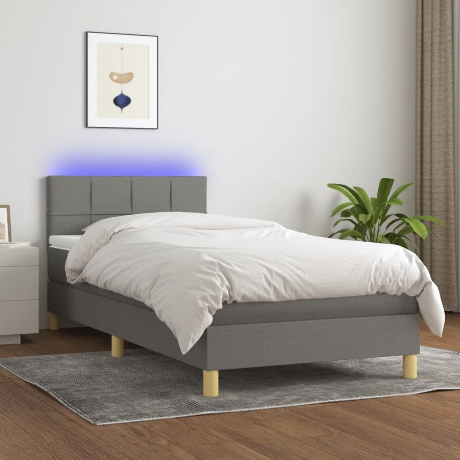 Cadre de lit avec matelas et LED Gris foncé 90x190cm