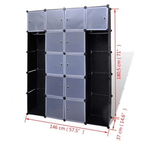 Armoire modulaire 14 compartiments Noir et blanc 37x146x180,5cm