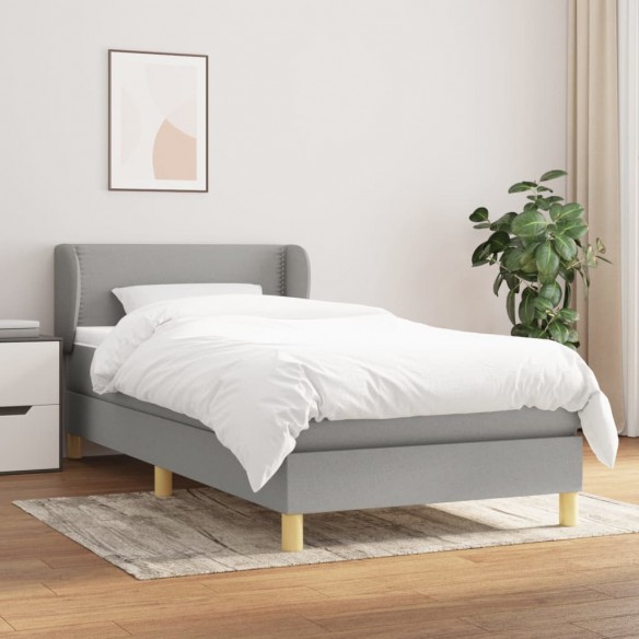 Sommier à lattes de lit avec matelas Gris clair 90x200 cm Tissu