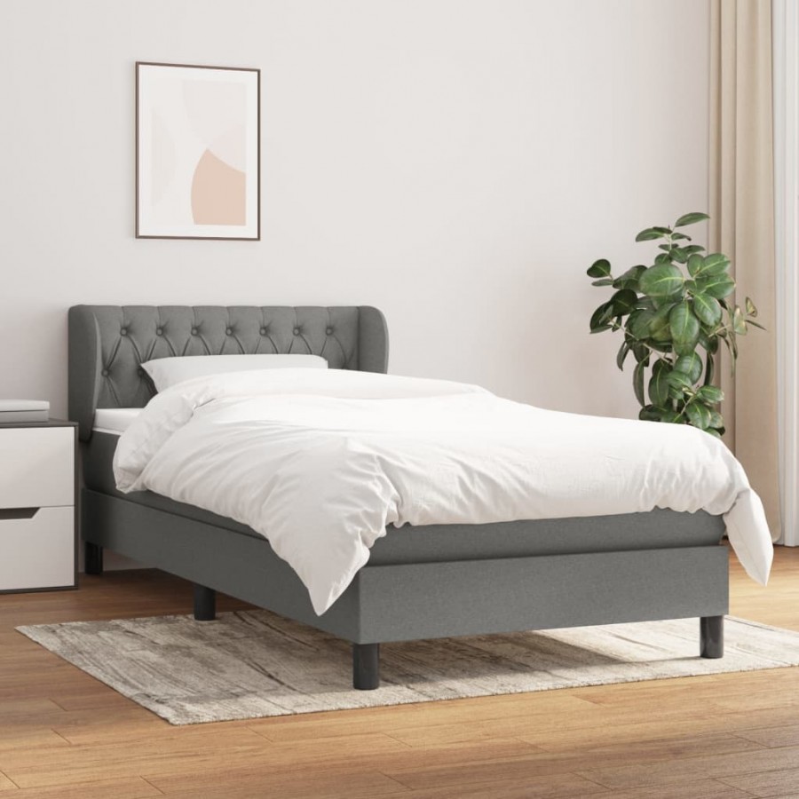 Cadre de lit et matelas Gris foncé 90x190 cm Tissu